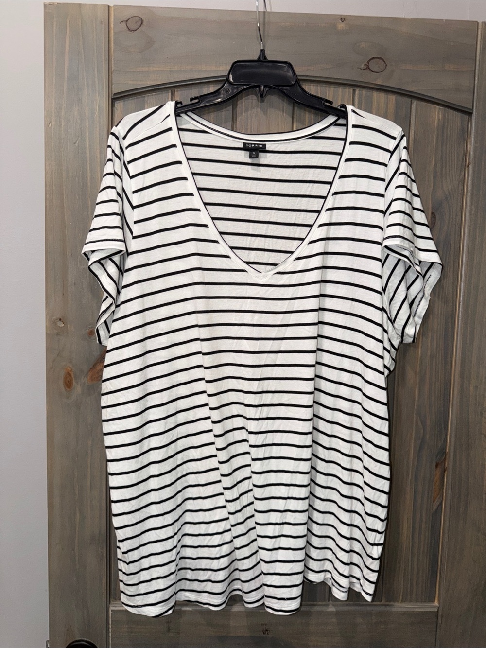 torrid Black and White Striped V-Neck Tee